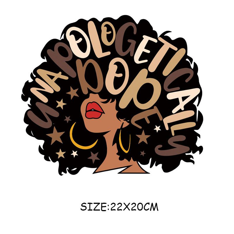 For Clothing Custom Black Woman Beauty Girls Heat Transfer Patch Stripes Applique Thermo Stickers On clothing Iron On Transfers
