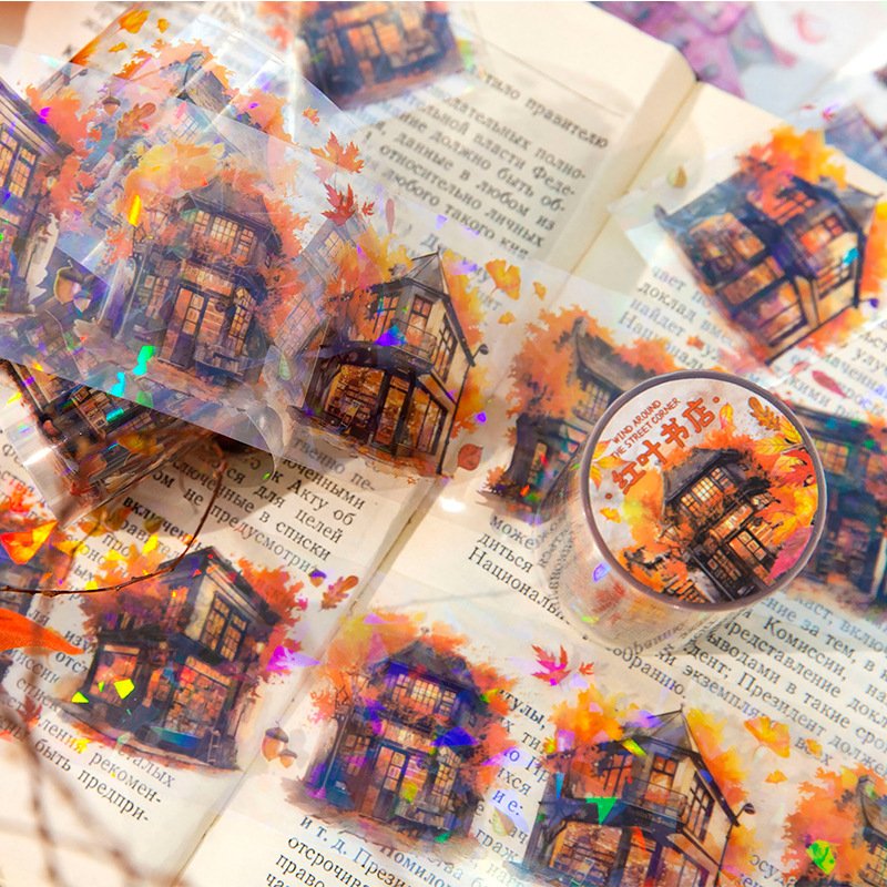 2M/Roll PET Tape Wind Around the Corner Series Shell Light Architecture Theme Handbook Material Loop Stickers