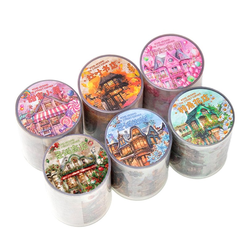 2M/Roll PET Tape Wind Around the Corner Series Shell Light Architecture Theme Handbook Material Loop Stickers
