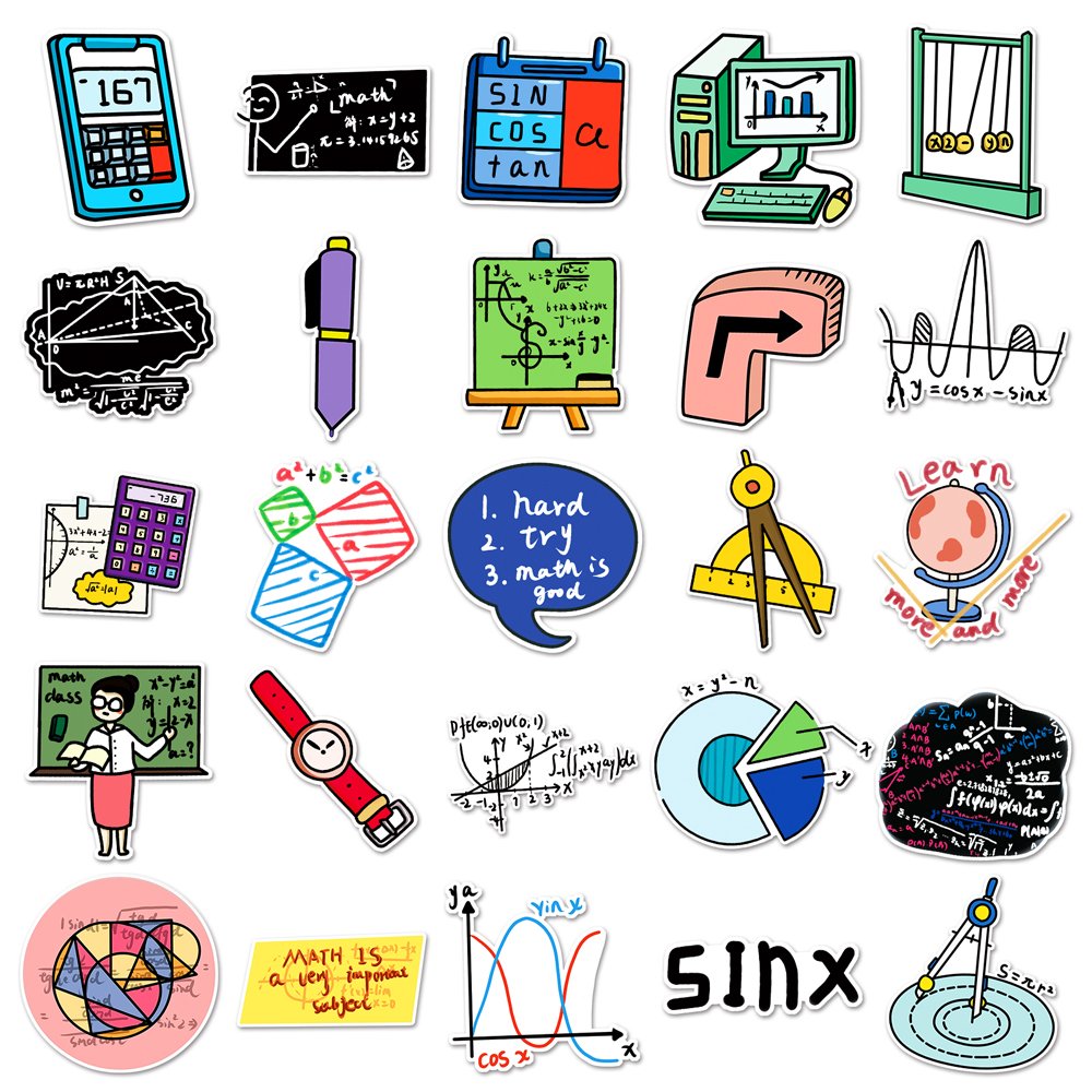 2023NEW Original Creative Mathematical Formulas Cartoon Sticker UV Printing Custom Die Cut Vinyl Sticker
