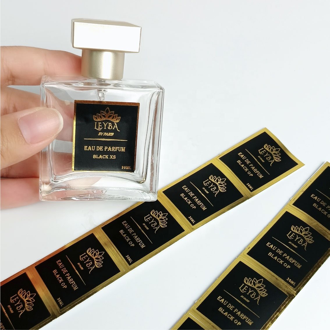 Custom brand logo gold foil sticker adhesive waterproof transparent packaging sticker printing for bottle
