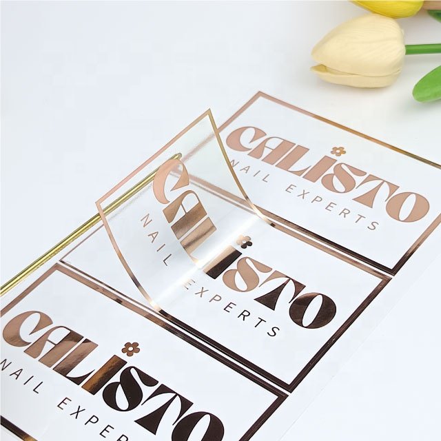 Custom brand logo gold foil sticker adhesive waterproof transparent packaging sticker printing for bottle