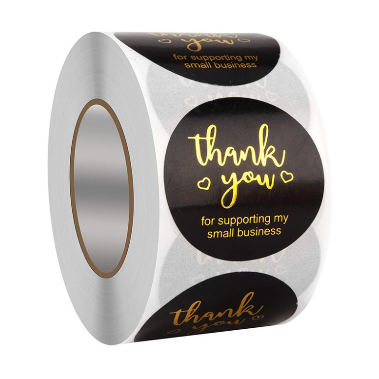 Custom Logo Printing A3 A4 Glossy Self Adhesive Round Roll Shipping Packaging Kraft Paper Labels Thank You Stickers