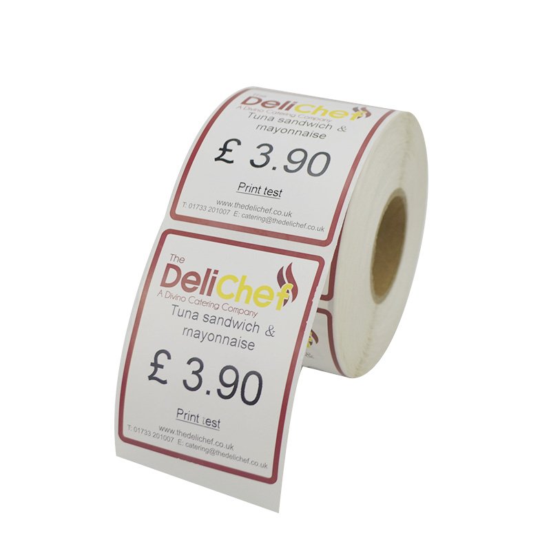 Customized waterproof direct thermal adhesive label pre-printed logo sticker roll for price labels