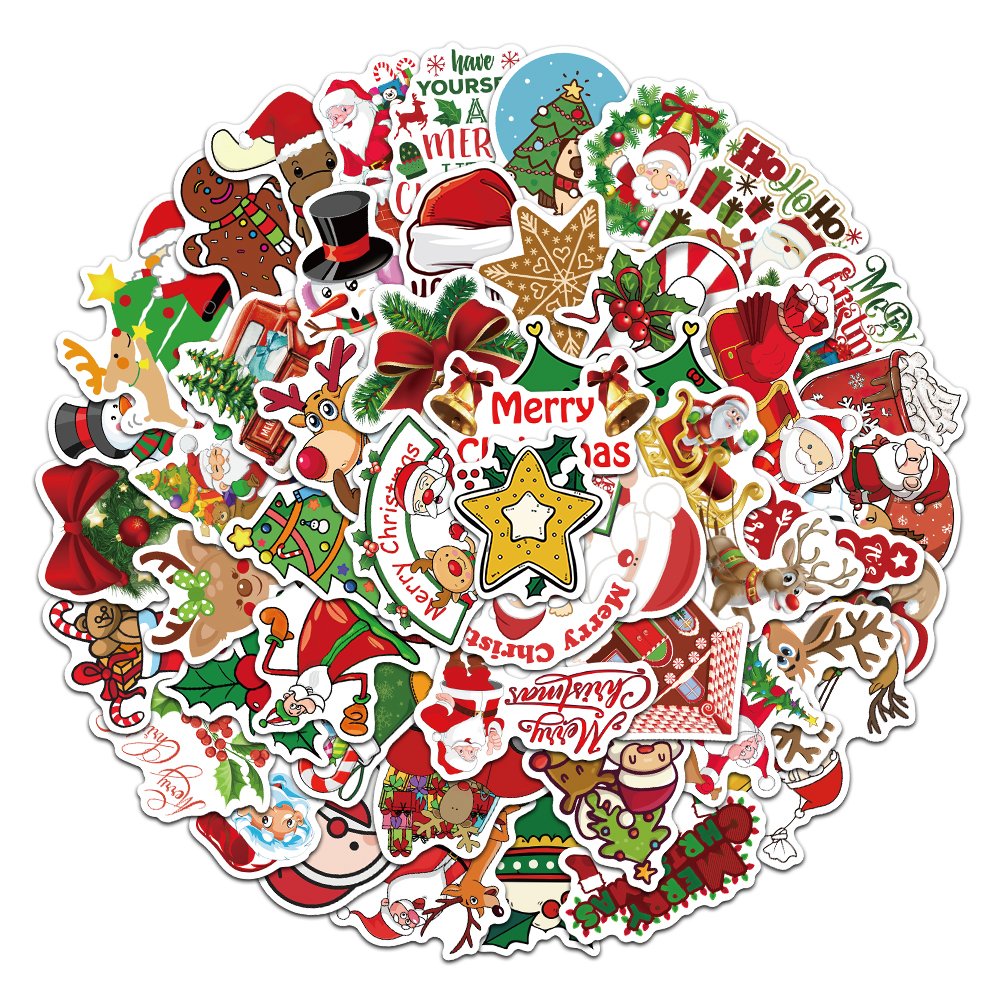 50pcs Cute Christmas Santa Claus Stickers Diy Skateboard Guitar Helmet Luggage Laptop Graffiti Sticker Kids Christmas Gifts