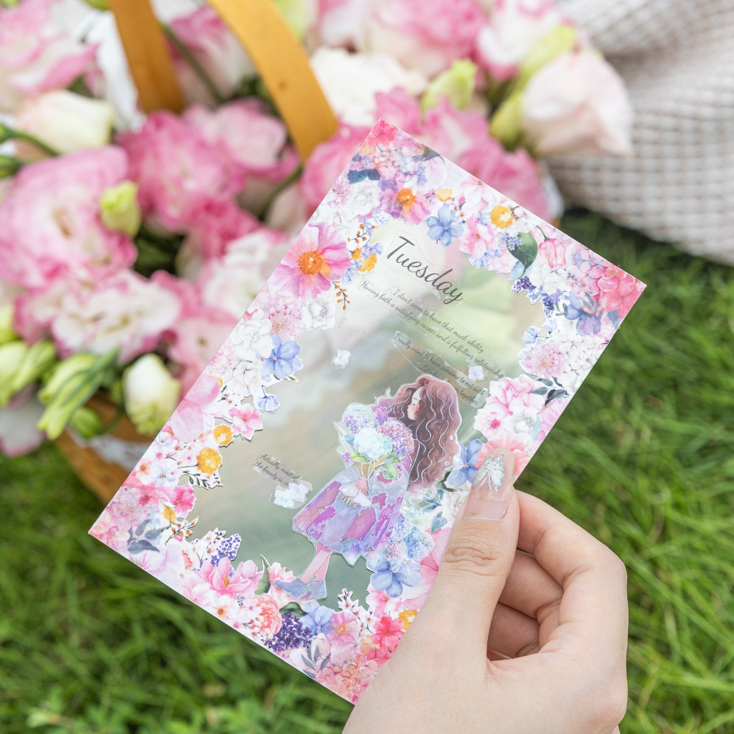 1 roll/piece of PET tape, crossing the flower sea series, small and fresh plant ledger materials, circular stickers, 6 styles