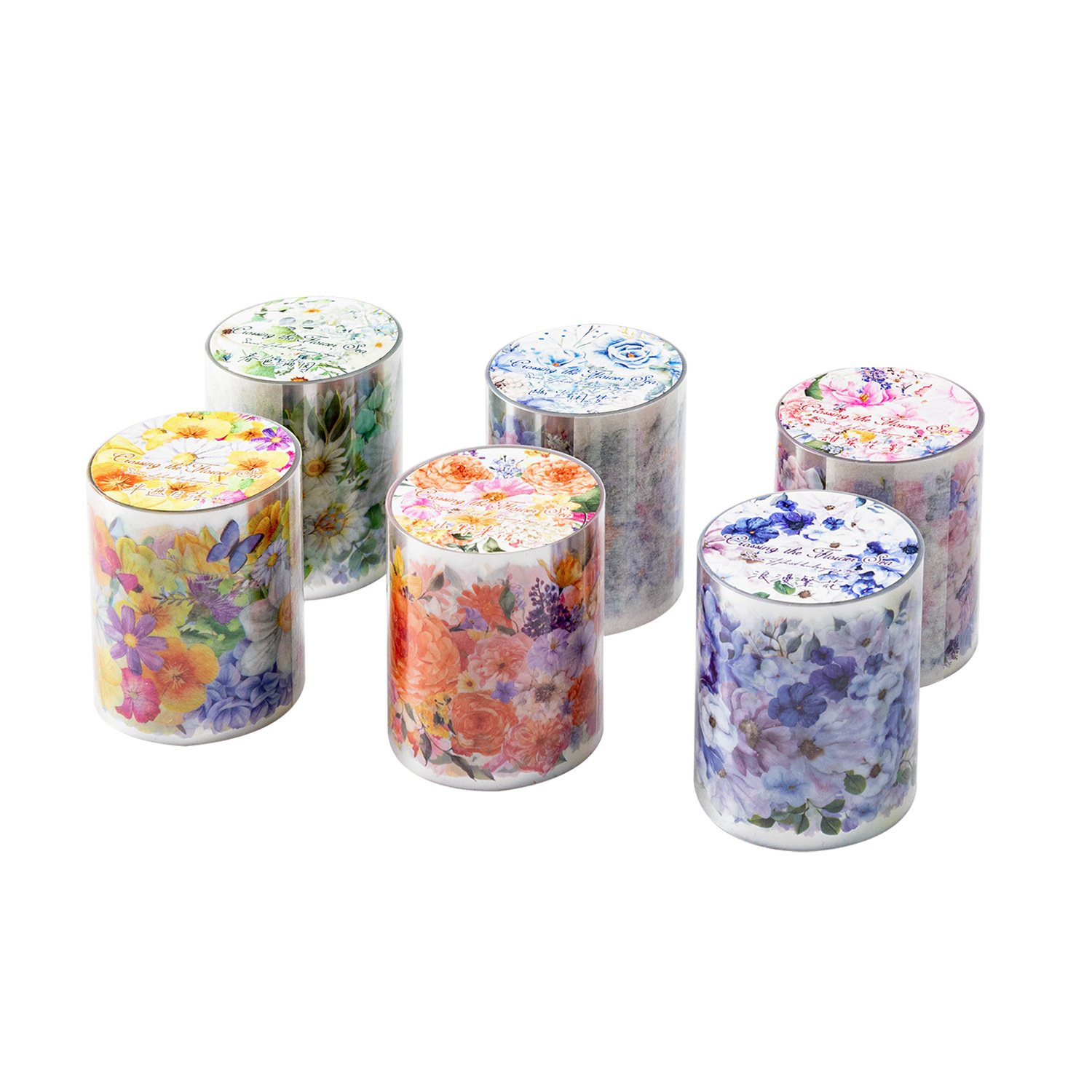 1 roll/piece of PET tape, crossing the flower sea series, small and fresh plant ledger materials, circular stickers, 6 styles