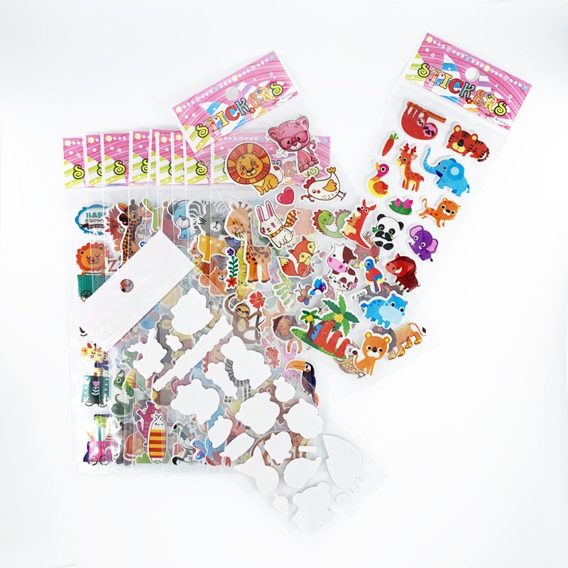12 Sheets/Pack Kids Stickers 3D Puffy Bulk Cartoon Zoo Animal Scrapbooking Stickers for Girl Boy Birthday Gift