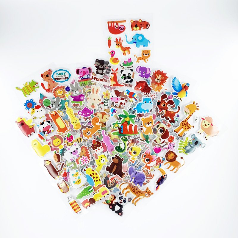 12 Sheets/Pack Kids Stickers 3D Puffy Bulk Cartoon Zoo Animal Scrapbooking Stickers for Girl Boy Birthday Gift