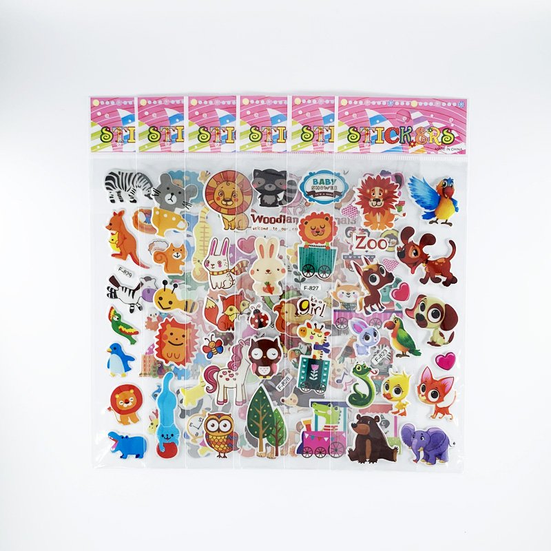 12 Sheets/Pack Kids Stickers 3D Puffy Bulk Cartoon Zoo Animal Scrapbooking Stickers for Girl Boy Birthday Gift
