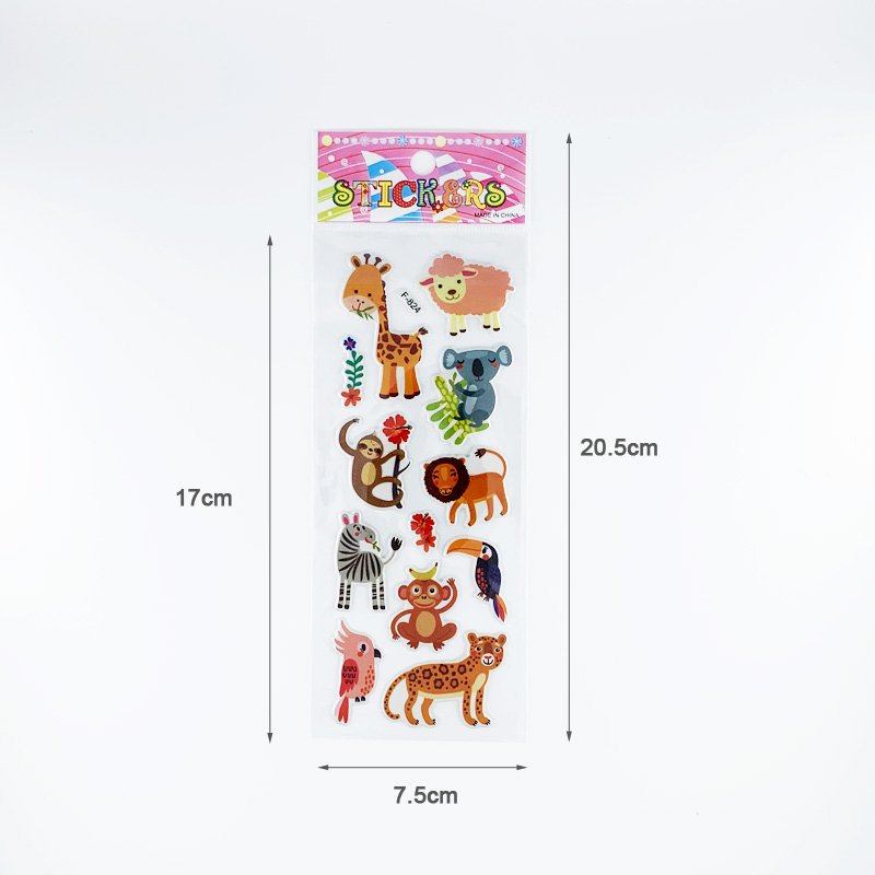 12 Sheets/Pack Kids Stickers 3D Puffy Bulk Cartoon Zoo Animal Scrapbooking Stickers for Girl Boy Birthday Gift