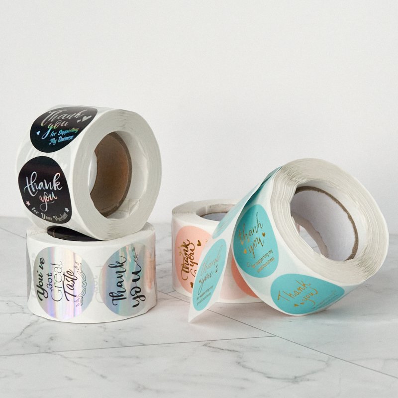 custom printed logo thank you stickers 500 pcs packaging labels circle roll thank you sticker for small business
