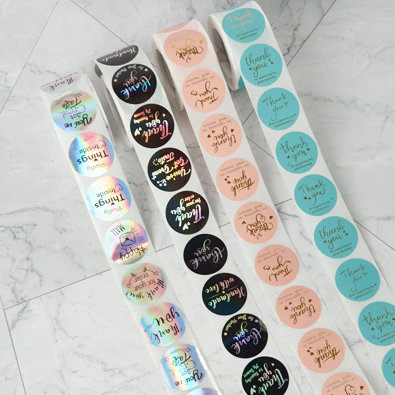 custom printed logo thank you stickers 500 pcs packaging labels circle roll thank you sticker for small business