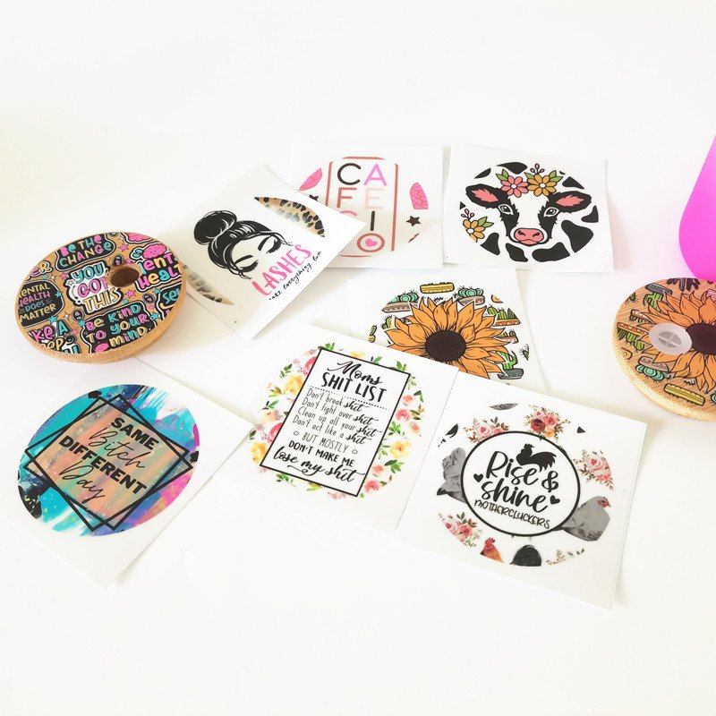 7cm/5cm diameter Lid Sticker Custom Print Design Sticker Waterproof UV DTF Vinyl Wrap Glass Transfer Printing