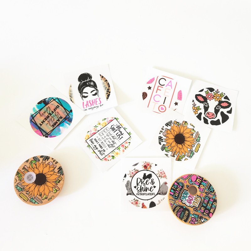 7cm/5cm diameter Lid Sticker Custom Print Design Sticker Waterproof UV DTF Vinyl Wrap Glass Transfer Printing