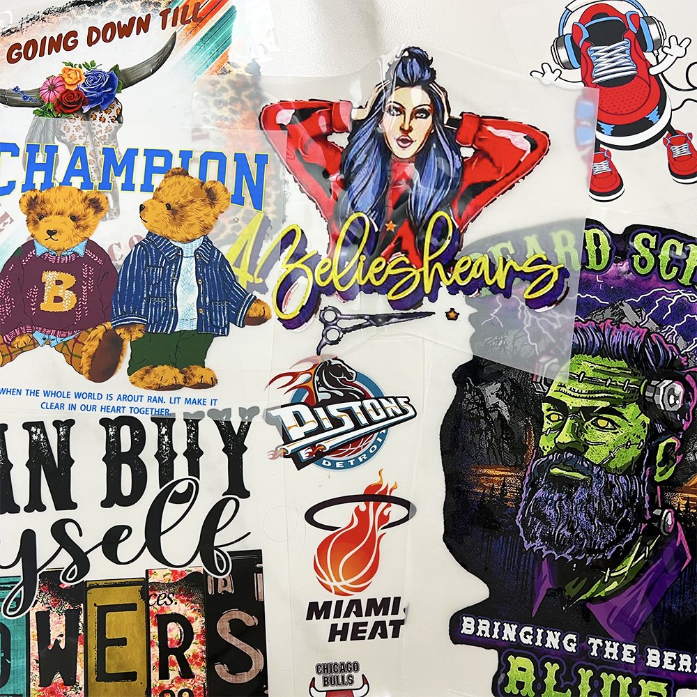 Yunshang custom dtf designs iron on sticker transfer printing fabric plastisol 3D heat transfers for t-shirt clothing logs