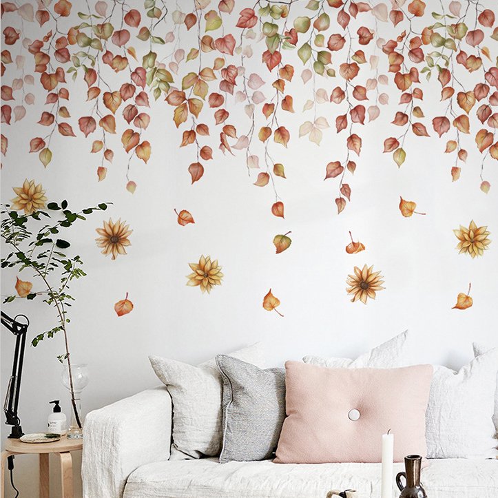 High quality fallen leaves flowers leaf stickers water proof stickers wall stickers for home decor