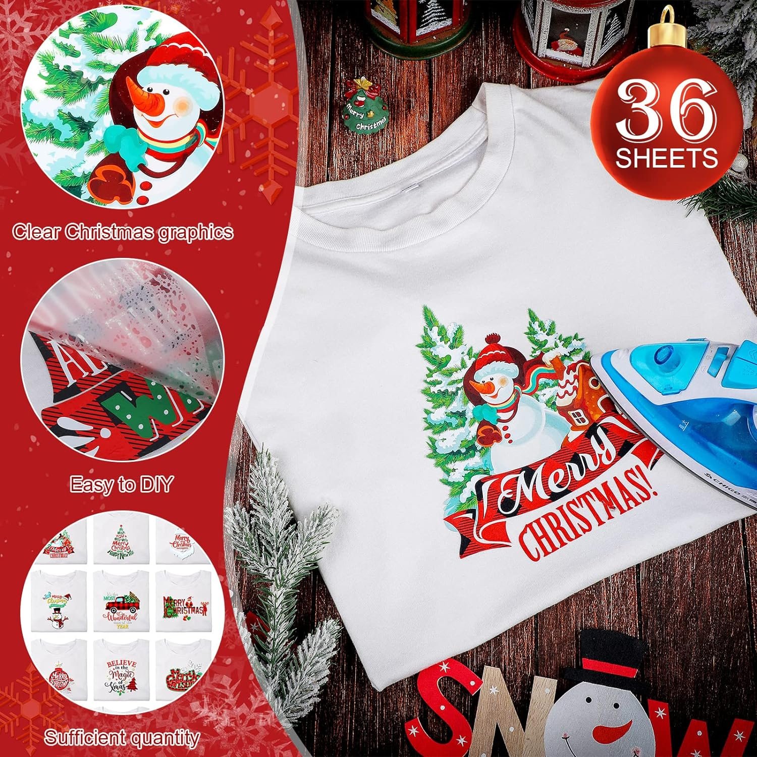 Christmas Iron on Transfers for T-Shirt Christmas Vinyl Iron on Patch Santa Claus Heat Transfer Vinyl Sticker DIY Craft Supplies