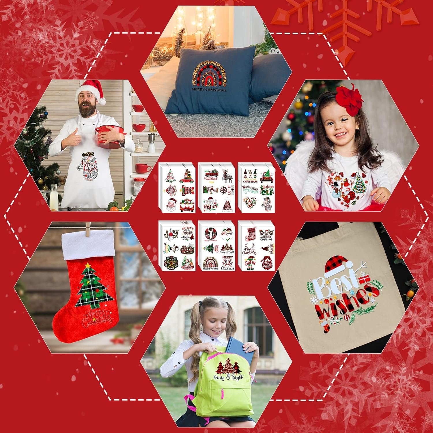 Christmas Iron on Transfers for T-Shirt Christmas Vinyl Iron on Patch Santa Claus Heat Transfer Vinyl Sticker DIY Craft Supplies