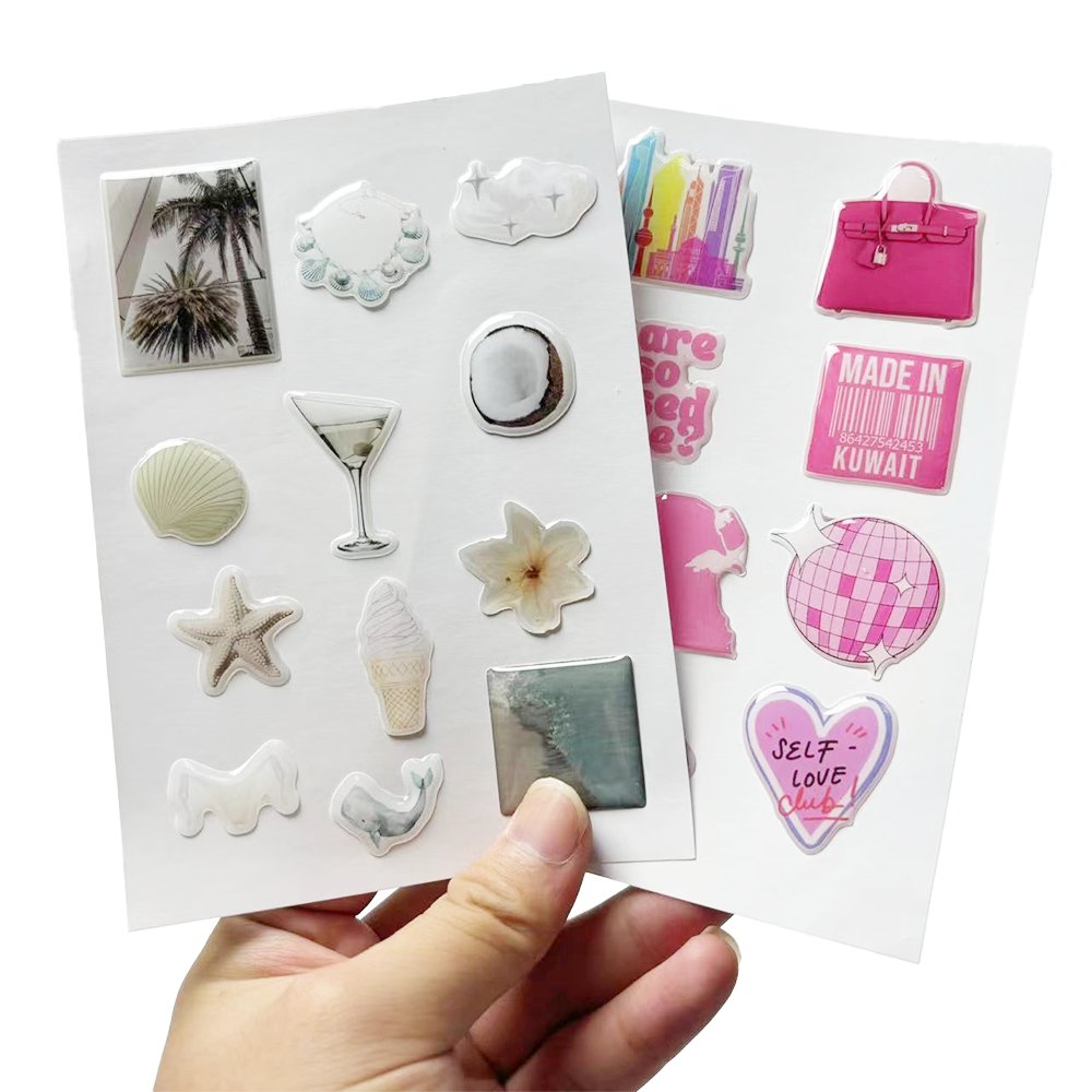 Wholesale Phone Back Cover Trunk Sticker A6 Die-Cut Epoxy Dome Gel Decorative Sticker Board Custom Resin Craft Art Sticker