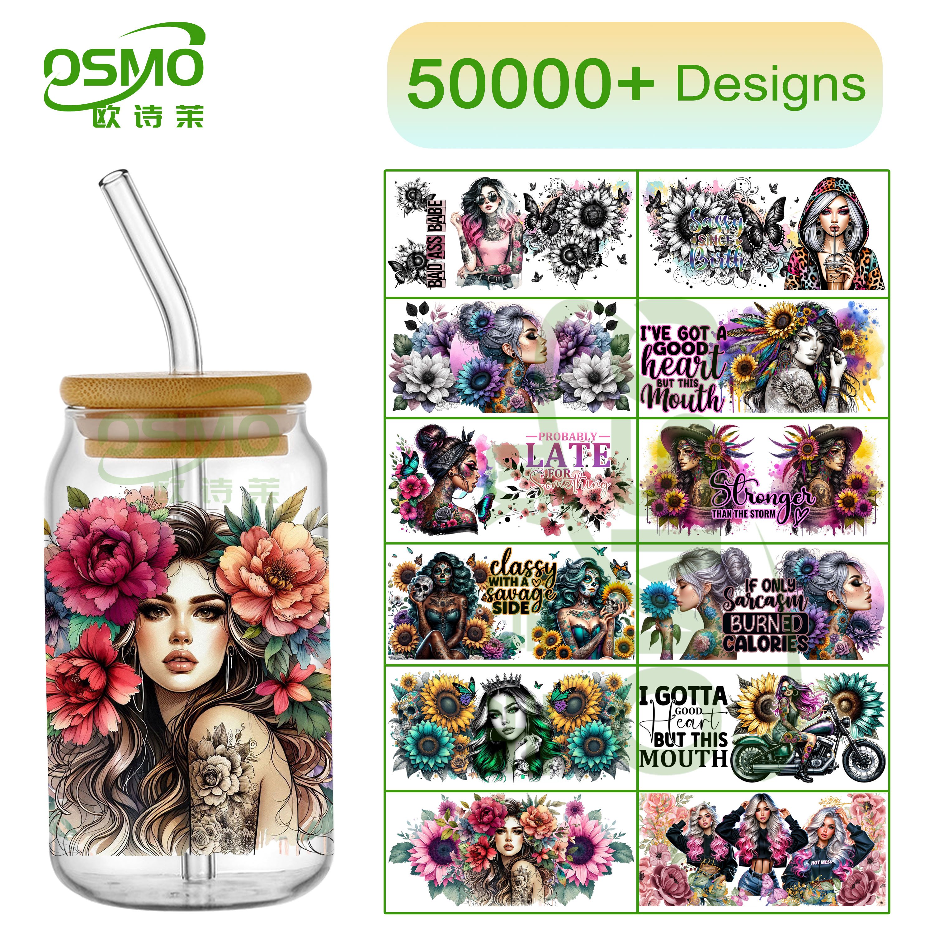 Osmo Girl With Tattoos UV Dtf Wraps Stickers Tattoo girl Decals Waterproof Label Packaging Sticker Uv Dtf Wrap Sticker