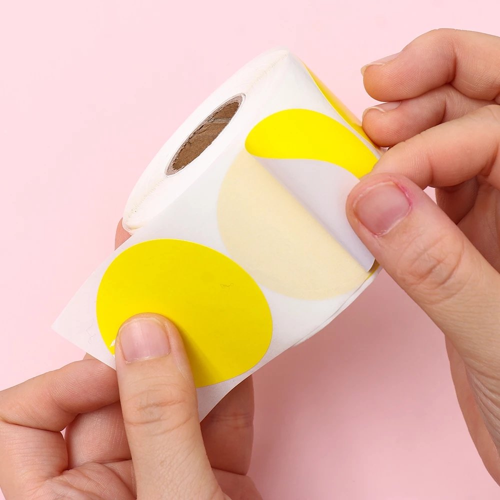 Custom Colorful Direct Thermal Dot Sticker White Green Yellow Pink Colour Red Round 1" 2" Color Circle Thermal Sticker Label