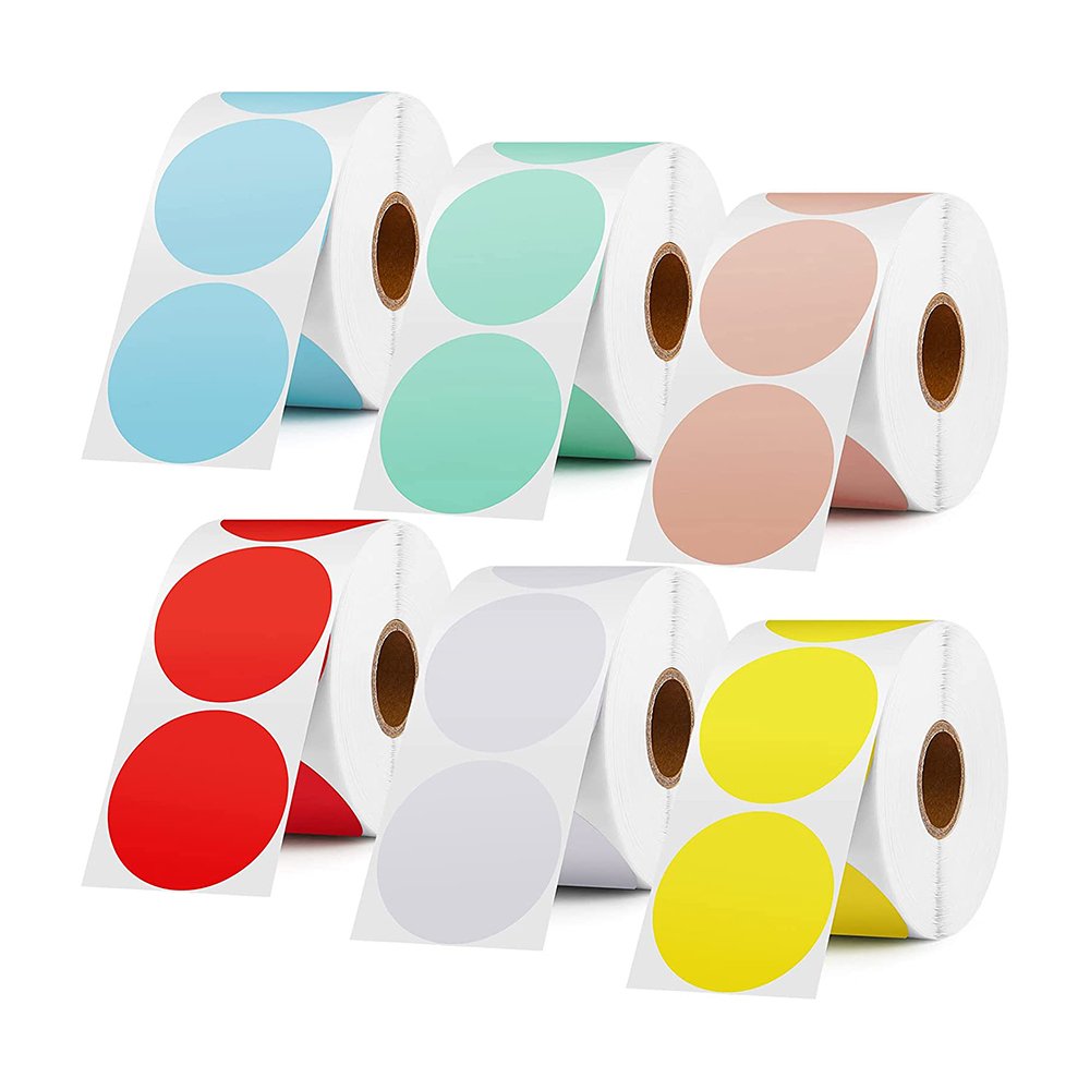 Custom Colorful Direct Thermal Dot Sticker White Green Yellow Pink Colour Red Round 1" 2" Color Circle Thermal Sticker Label