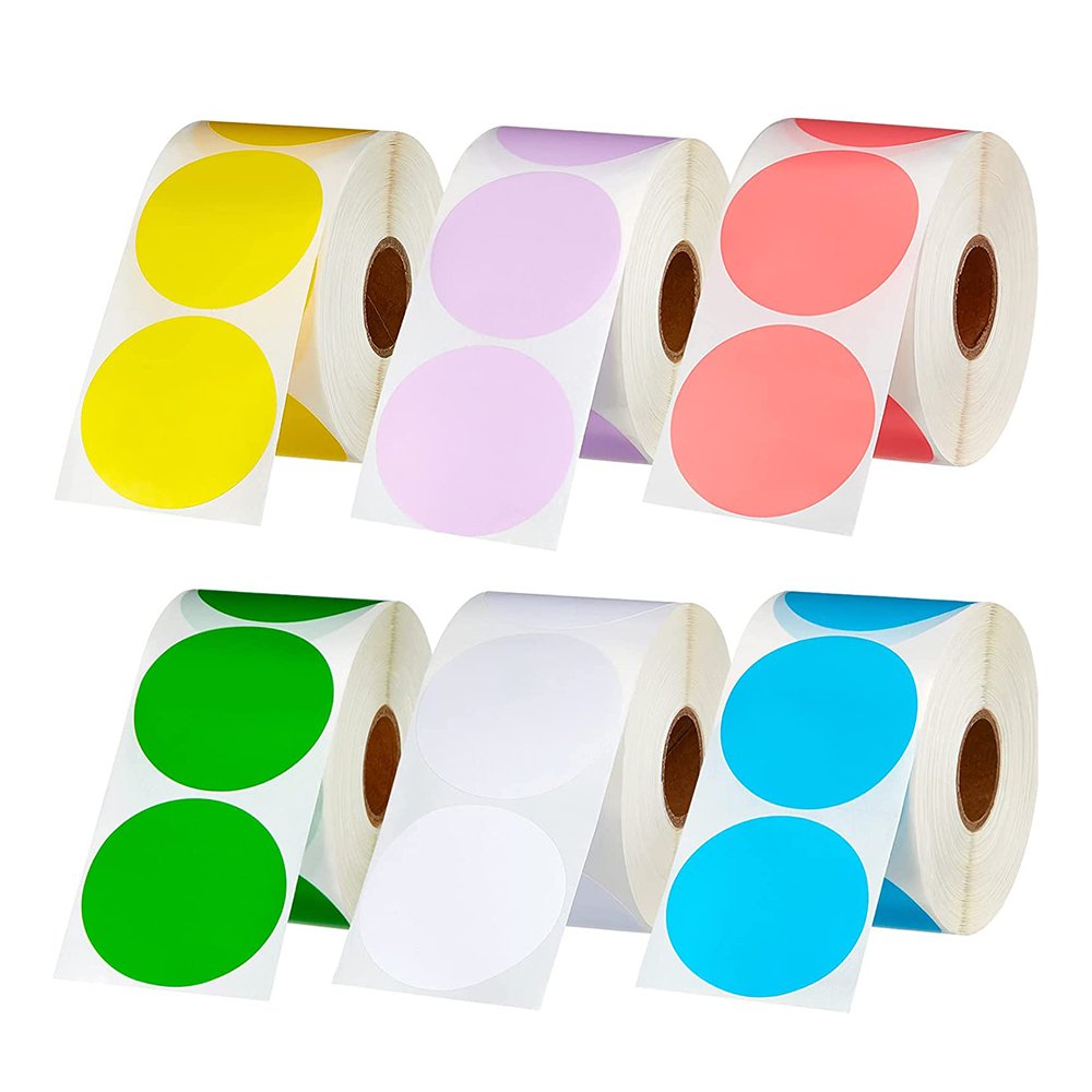 Custom Colorful Direct Thermal Dot Sticker White Green Yellow Pink Colour Red Round 1" 2" Color Circle Thermal Sticker Label