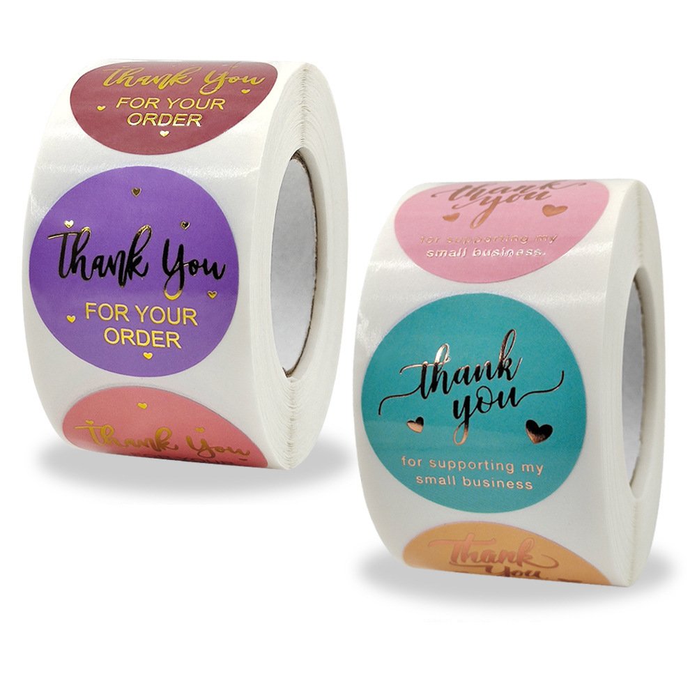 Hot Stamping ThankYou Sticker Labels 500 Rolls 2.5/3.8cm Customizable Industrial Vinyl 1 Inch round for Gifting