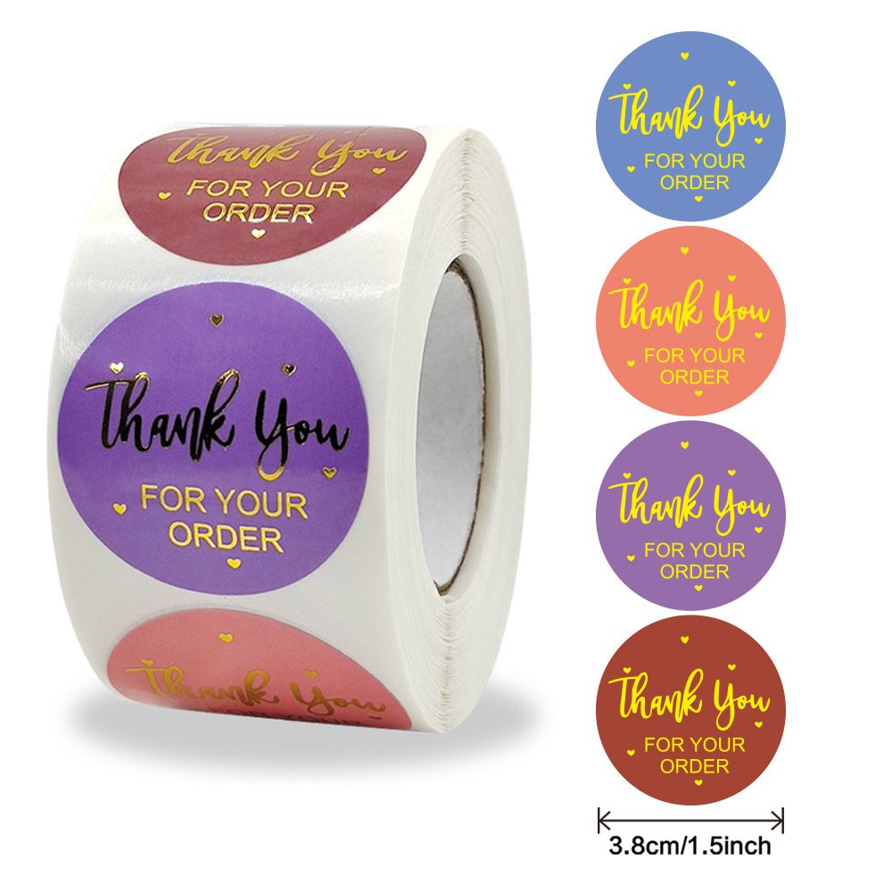 Hot Stamping ThankYou Sticker Labels 500 Rolls 2.5/3.8cm Customizable Industrial Vinyl 1 Inch round for Gifting