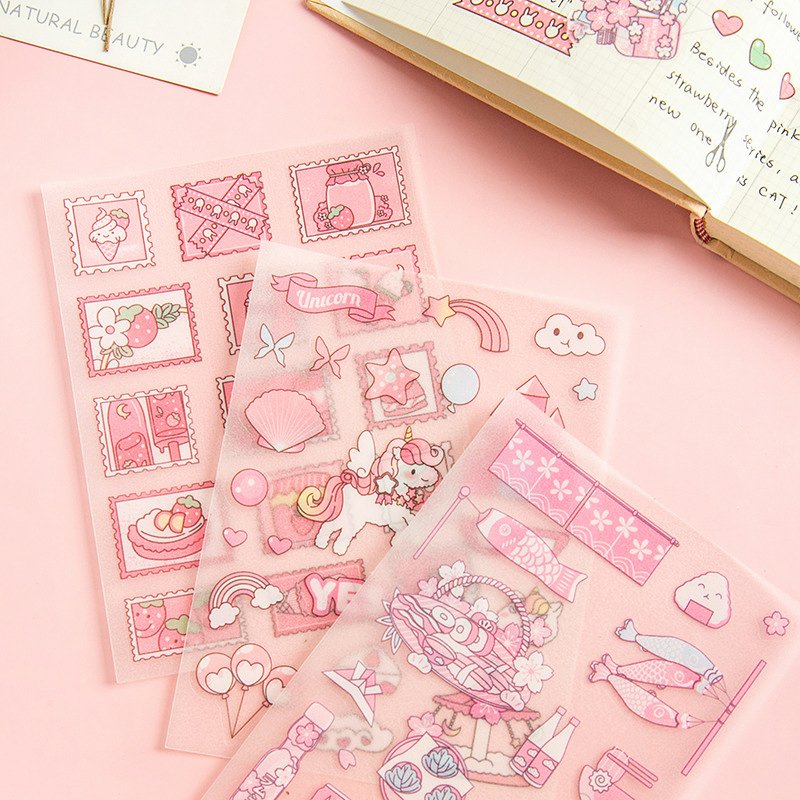 Custom A4 A5 A6 Decorative pink kawaii Stickers Personalized cute Sticker Sheets Kiss Cut Sticker Sheet Printing