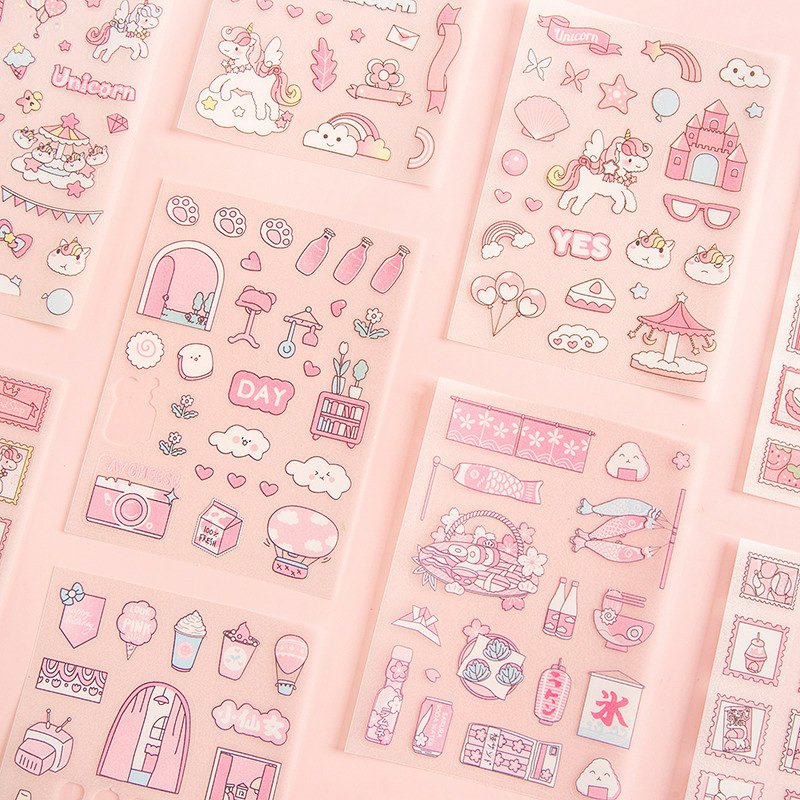 Custom A4 A5 A6 Decorative pink kawaii Stickers Personalized cute Sticker Sheets Kiss Cut Sticker Sheet Printing