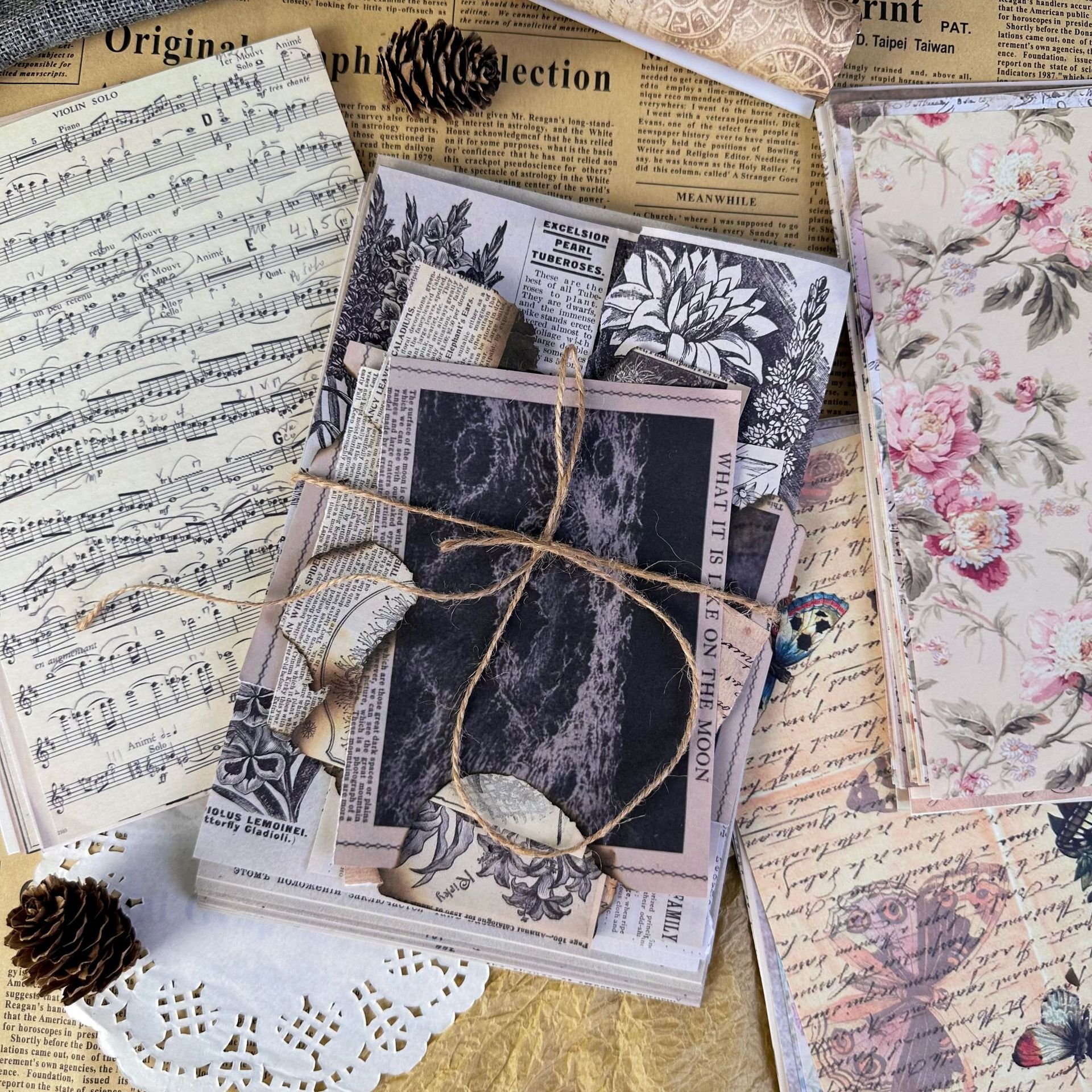 High appearance level 30 sheets of antique ins wind foundation paper Ledger sticker vinyl decorative background material paper