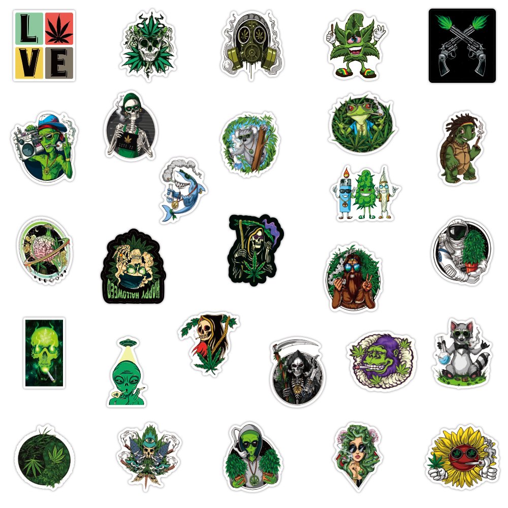 50pcs Cartoon Graffiti Plant Stickers Custom Waterproof Notebook Water Cup Decal Laptop Home Decoration PVC Leaf Sticker