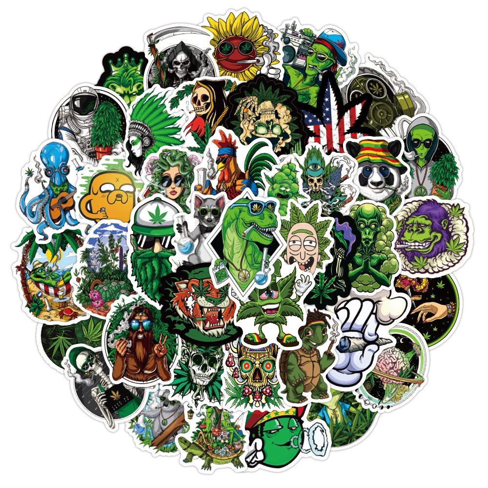 50pcs Cartoon Graffiti Plant Stickers Custom Waterproof Notebook Water Cup Decal Laptop Home Decoration PVC Leaf Sticker