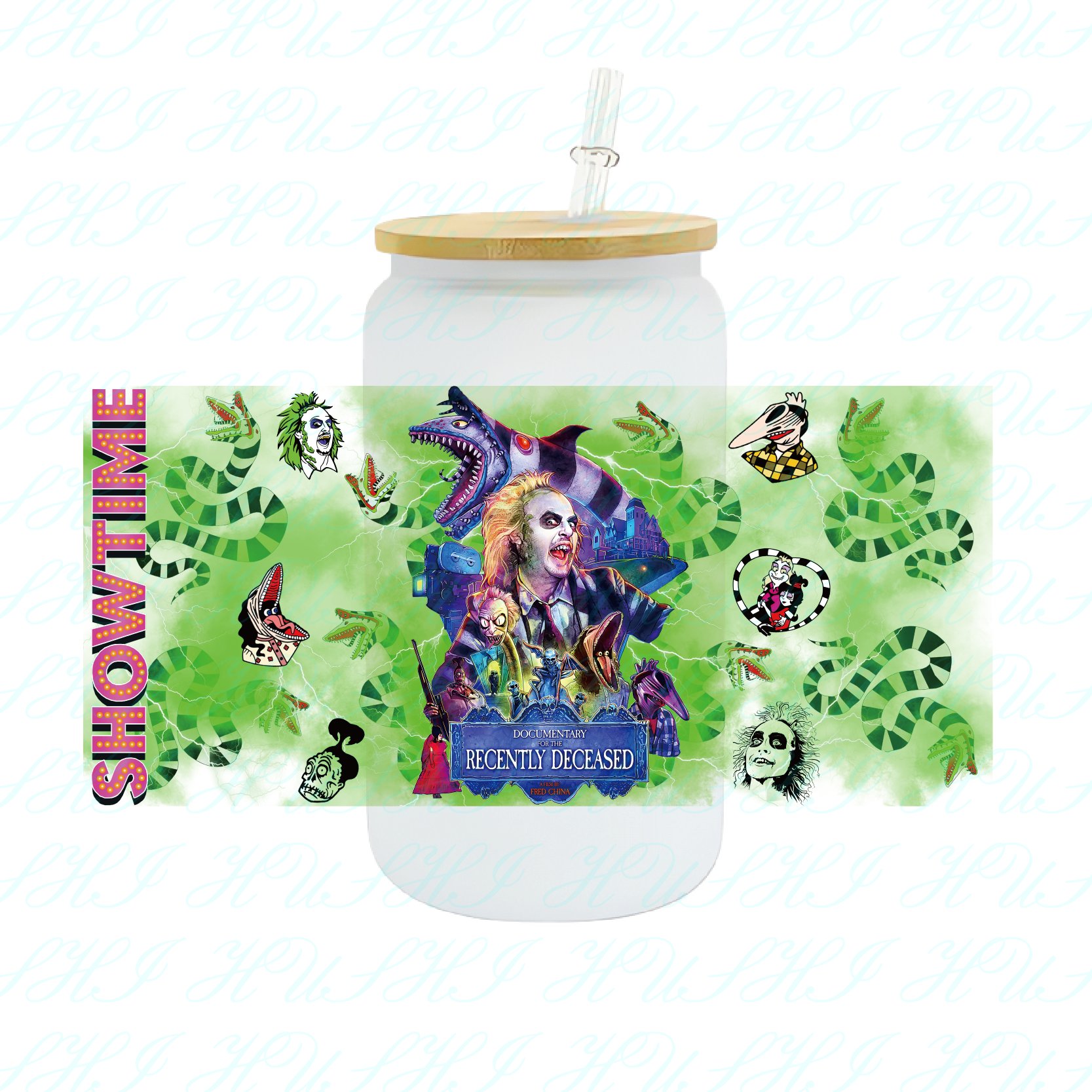 Custom Wholesale Halloween design 16 oz Glass Beer Can Cup Tumbler UV-DTF Decals UVDTF Sticker UV DTF Cup Wrap Transfers