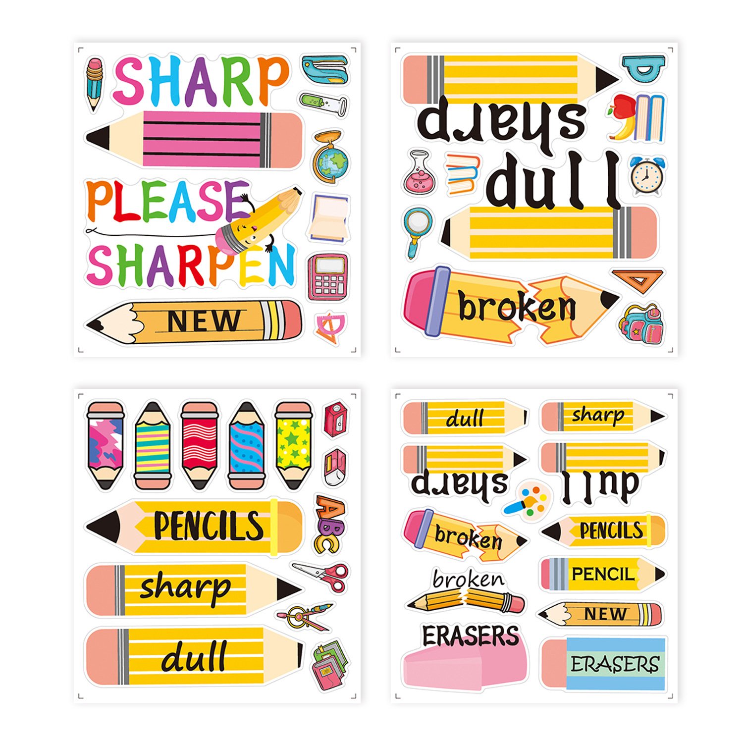 4 Sheets Pencil Gift Sticker Labels Decal Broken Pencil Colorful Book Reward Stickers Decoration for Kid Student