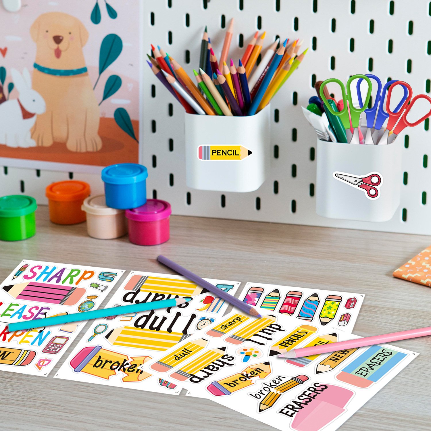 4 Sheets Pencil Gift Sticker Labels Decal Broken Pencil Colorful Book Reward Stickers Decoration for Kid Student