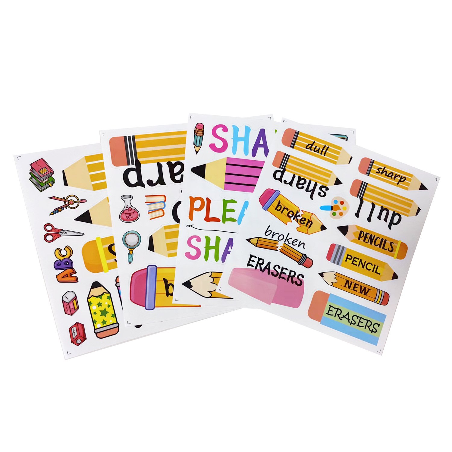 4 Sheets Pencil Gift Sticker Labels Decal Broken Pencil Colorful Book Reward Stickers Decoration for Kid Student