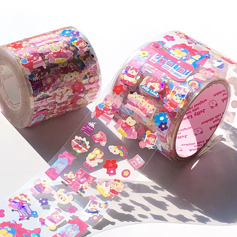 Custom Logo Kawaii Transparent Vinyl Holographic Glitter Roll Label Cute Decorative Stationary Fashion Printing Sticker