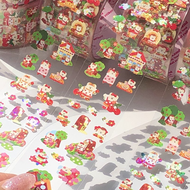 Custom Logo Kawaii Transparent Vinyl Holographic Glitter Roll Label Cute Decorative Stationary Fashion Printing Sticker