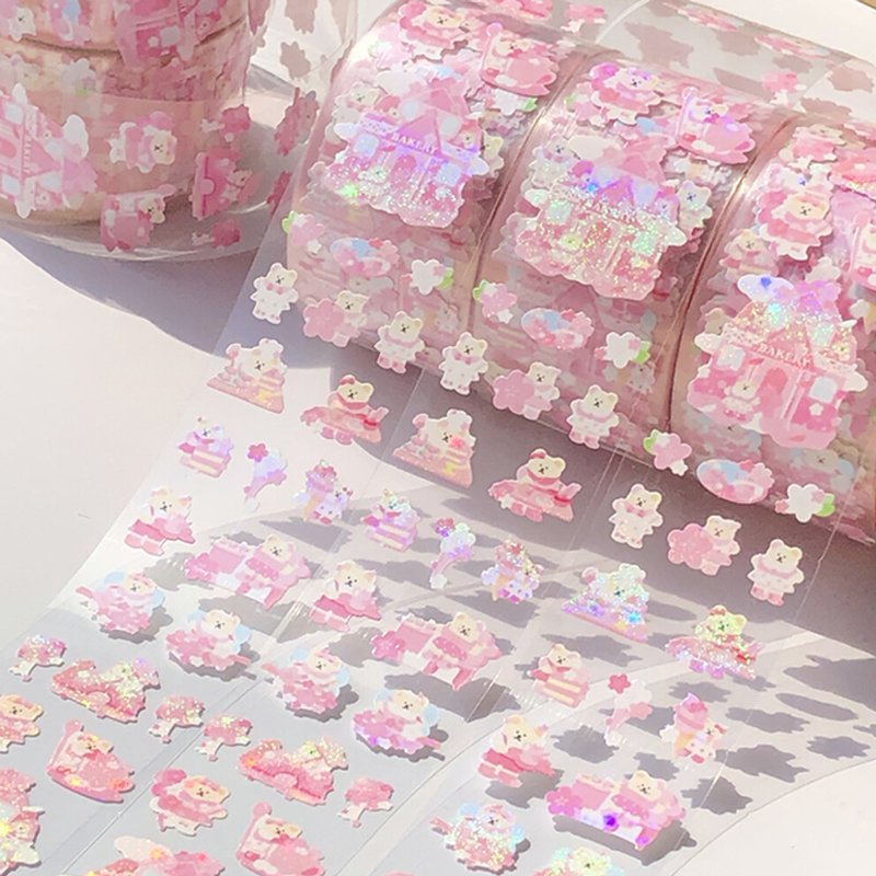 Custom Logo Kawaii Transparent Vinyl Holographic Glitter Roll Label Cute Decorative Stationary Fashion Printing Sticker