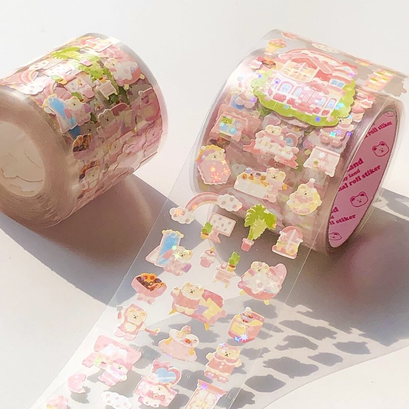 Custom Logo Kawaii Transparent Vinyl Holographic Glitter Roll Label Cute Decorative Stationary Fashion Printing Sticker