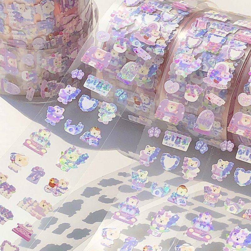 Custom Logo Kawaii Transparent Vinyl Holographic Glitter Roll Label Cute Decorative Stationary Fashion Printing Sticker