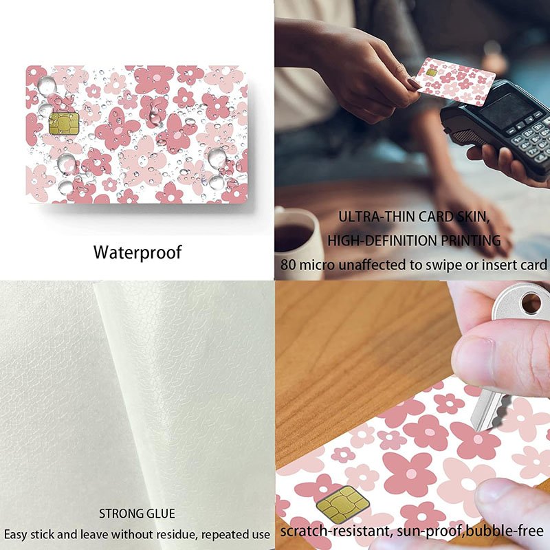 Low MOQ Factory Personalized Waterproof Adhesive Glitter strawberry Card Skin Sticker For Transportation Credit Debit Card skin