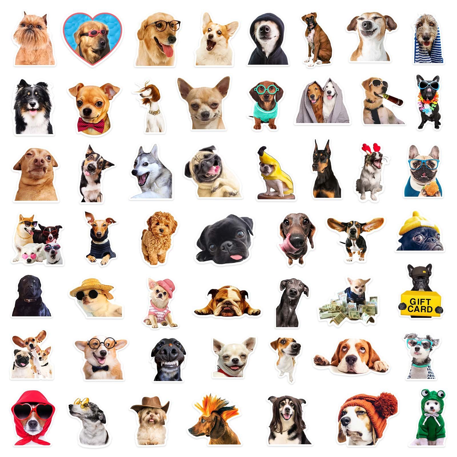 Custom 50pcs cute cartoon dog stickers with glasses