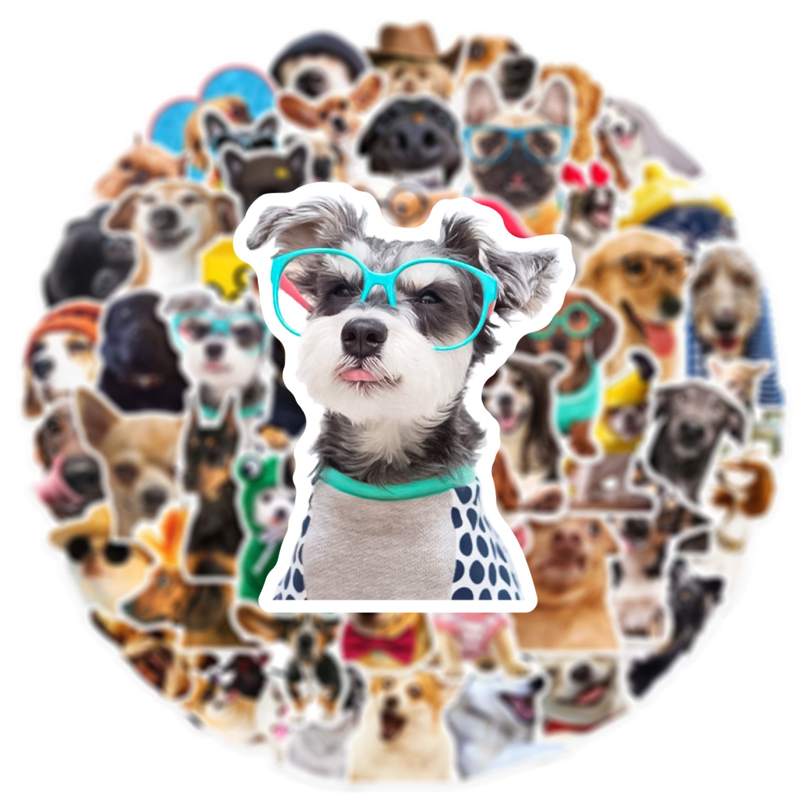 Custom 50pcs cute cartoon dog stickers with glasses