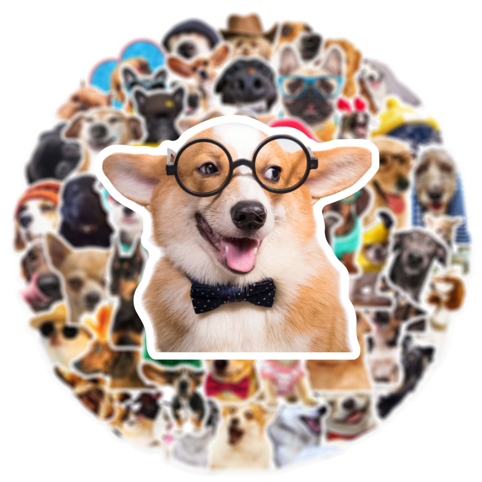 Custom 50pcs cute cartoon dog stickers with glasses