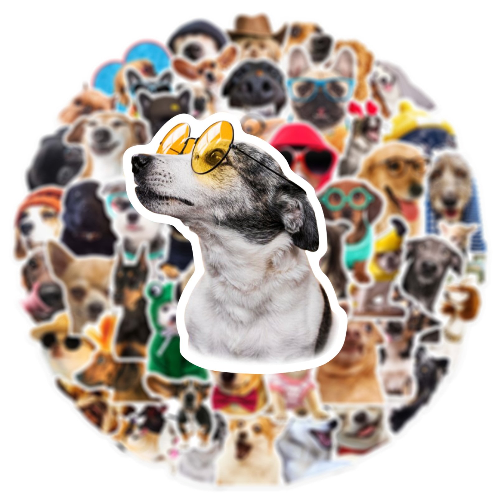 Custom 50pcs cute cartoon dog stickers with glasses