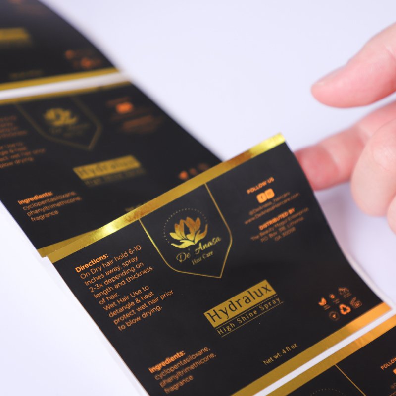 Custom Luxury Packaging Food Cosmetic Bottle Hot Embossed Gold Foil Labels Biodegradable Waterproof Roll Logo Stickers Printing
